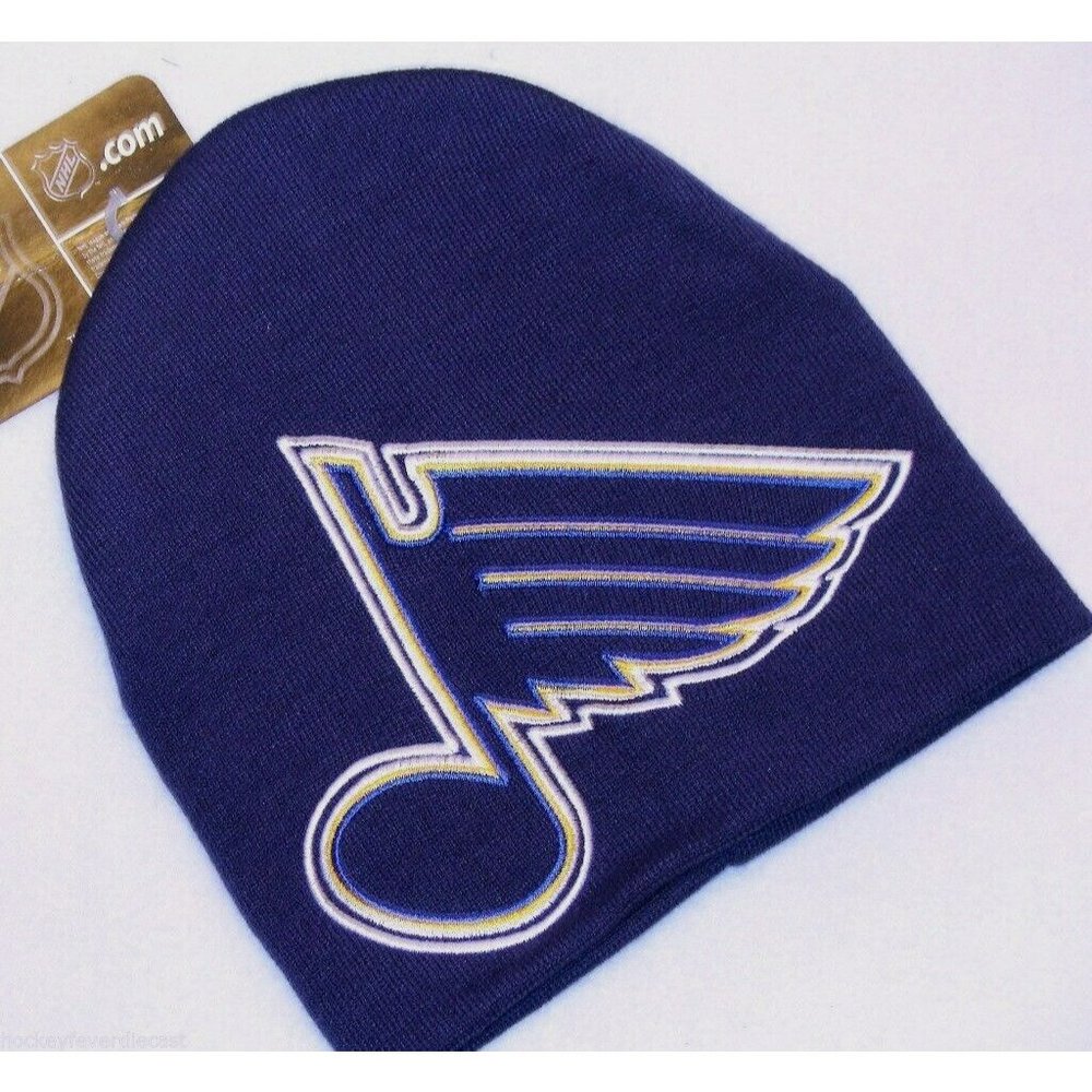 ST LOUIS BLUES CUFFLESS KNIT BEANIE HAT STOCKING SKI CAP LARGER SIZE LOGO
